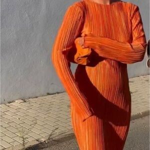 Orange Ribbed Dress